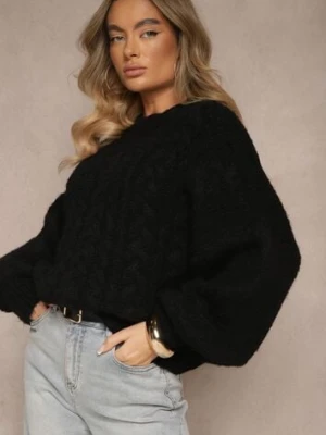 Czarny Sweter z Wełną o Eleganckim Warkoczowym Splotem Makkaria jumelle