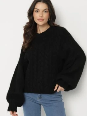 Czarny Sweter z Wełną Zdobiony Warkoczowym Splotem Lakkaria jumelle