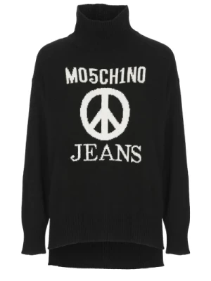Czarny Sweter z Wełny i Kaszmiru z Logo Moschino