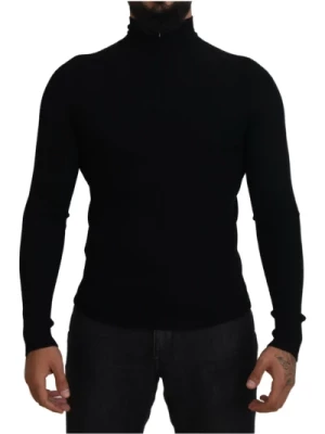 Czarny sweter z wełny z pół-zipem Dolce & Gabbana
