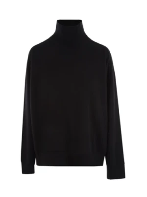 Czarny sweter z wełny z tonalnym haftem Bottega Veneta