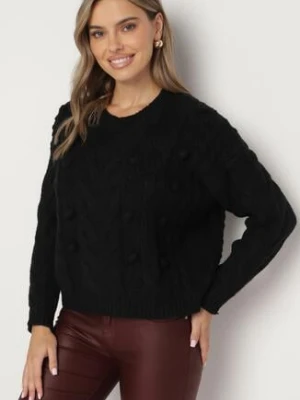 Czarny Sweter z Wiskozą i Wełną Aplikacją 3D i Tłoczeniem Vaishira moni&co