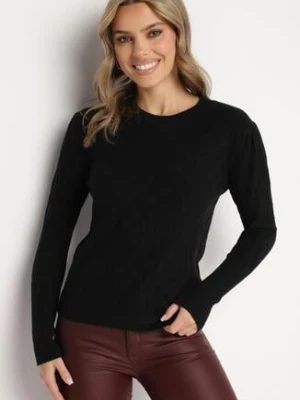 Czarny Sweter z Wiskozą Modalem i Ozdobnym Splotem Jaliti newstar