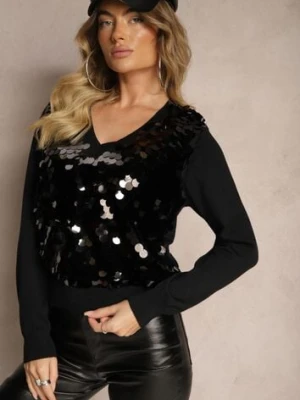 Czarny Sweter z Wiskozą Ozdobiony Cekinami Nevorith wei wei