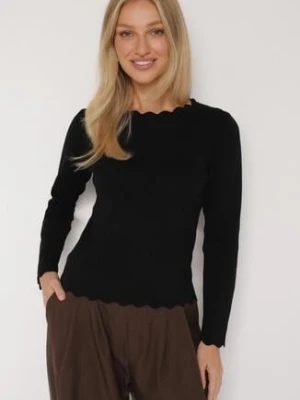 Czarny Sweter z Wiskozą Ozdobiony Falbankami Mevita