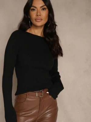 Czarny Sweter z Wiskozą Ozdobiony Metaliczną Nitką Liatolla