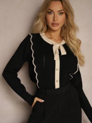 Zdjęcie produktu Czarny Sweter z Wiskozą z Ozdobnymi Guzikami i Kokardą w Stylu Retro Miaraine elsa.m by may