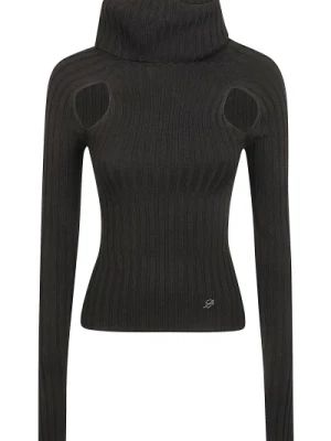 Czarny Sweter z Wycięciami w Wzór Żakardowy Blumarine