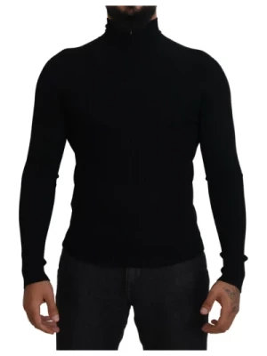 Czarny Sweter z Wysokim Kołnierzem z Wełny Dolce & Gabbana