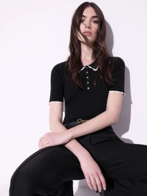 Czarny sweterek z krótkim rękawem i kołnierzykiem TARANKO