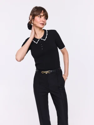 Czarny sweterek z krótkim rękawem i kołnierzykiem TARANKO