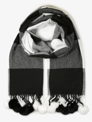 Czarny Szalik w Szeroką Kratę z Pomponami Voso