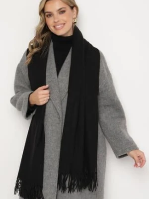 Czarny Szalik z Bawełną i Wiskozą Ozdobiony Frędzlami Siadortia