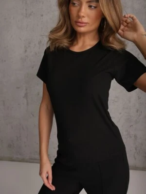 Czarny T-shirt Basic z Okrągłym Dekoltem Dolea glo-story