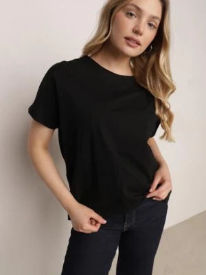 Czarny T-shirt Bawełniany Klasyczny o Fasonie Oversize z Dłuższym Tyłem Nemedora romee's