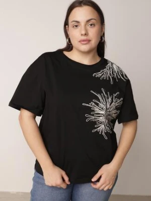 Zdjęcie produktu Czarny T-shirt Bawełniany z Ozdobnymi Cekinami Greyfeather glo-story