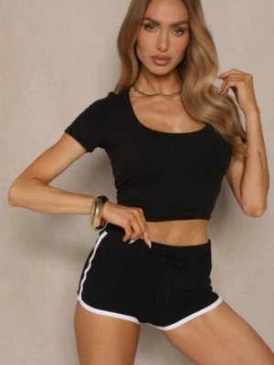 Czarny T-shirt Bawełniany z Wyciętym Okrągłym Dekoltem Efralea by swan