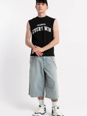 Czarny t-shirt bez rękawów z nadrukiem z przodu Reporter Young