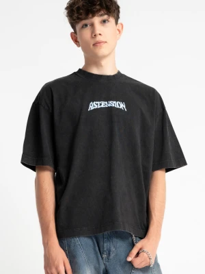 Czarny t-shirt BOXY z autorską nadrukiem z przodu Reporter