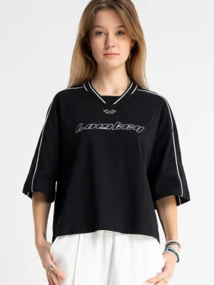 Czarny t-shirt BOXY z kontrastowymi wypustkami Reporter