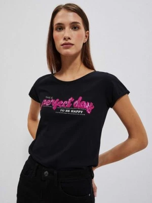Czarny t-shirt damski z napisem Moodo