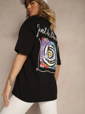 Czarny T-shirt Koszulka z Bawełny Ozdobiona Nadrukiem i Napisem Just Be There Felena