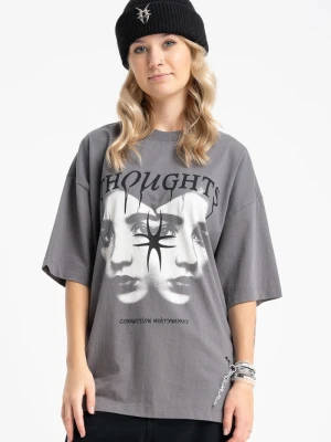 Czarny t-shirt LOOSE z autorską grafiką z przodu Reporter