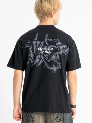 Czarny t-shirt LOOSE z autorską grafiką z tyłu Reporter