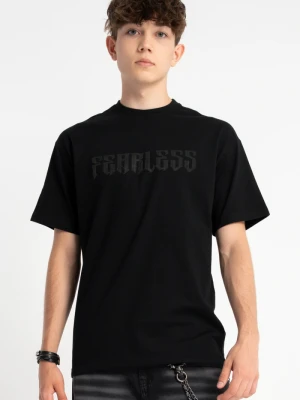 Czarny t-shirt LOOSE z nadrukiem z przodu Reporter