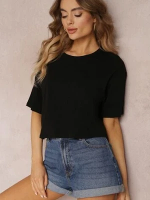 Czarny T-shirt o Fasonie Cropped Oversize Brighta glo-story