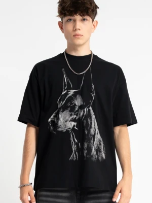 Czarny t-shirt OVERSIZE z autorską grafiką z przodu Reporter