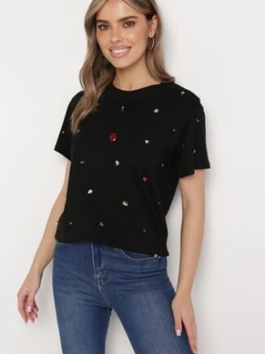Czarny T-shirt Ozdobiony Kolorowymi Cyrkoniami Wiadea elsa.m by may