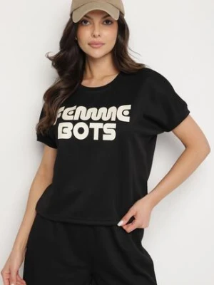 Czarny T-shirt Ozdobiony Napisem Devenee glo-story