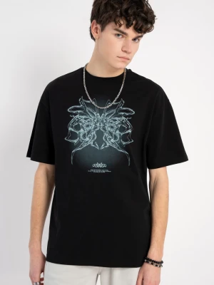 Czarny t-shirt REGULAR z autorską grafiką z przodu Reporter