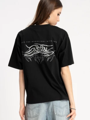 Czarny t-shirt REGULAR z autorską grafiką z tyłu Reporter