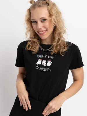 Czarny t-shirt z autorską grafiką z motywem świątecznym z przodu Reporter