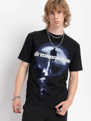 Czarny t-shirt z autorską grafiką z przodu Reporter