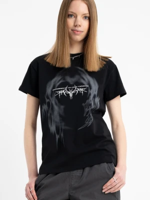 Czarny t-shirt COMFORT z autorską grafiką z przodu Reporter