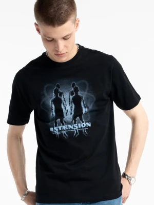 Czarny t-shirt z autorską grafiką z przodu Reporter