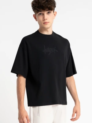 Czarny t-shirt z autorską grafiką z przodu Reporter Young