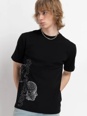 Czarny t-shirt z autorską grafiką z przodu Reporter