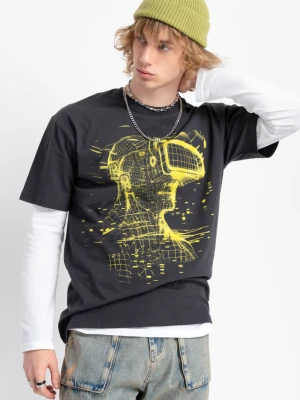 Czarny t-shirt z autorską grafiką z przodu Reporter Young
