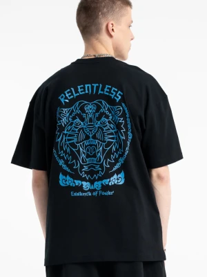 Czarny t-shirt z autorską grafiką z tyłu Reporter