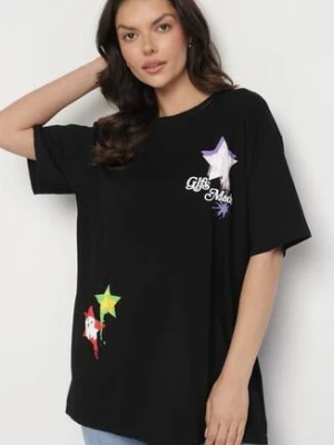 Czarny T-shirt z Bawełną Ozdobiony Gwiazdami Karretia