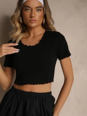 Czarny T-shirt z Bawełną z Prążkowanej Dzianiny Adlesse