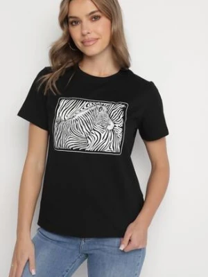 Czarny T-shirt z Bawełny o Kroju Oversize z Nadrukiem z Zebrą Naliviel defox