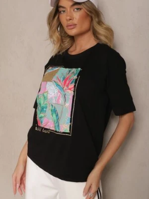 Czarny T-shirt z Bawełny Ozdobiony Brokatem Isadelle glo-story