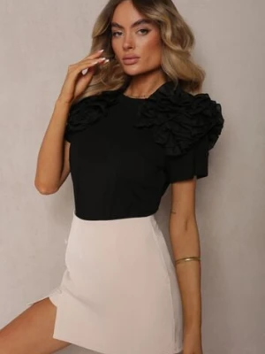 Czarny T-shirt z Bawełny Ozdobiony Bufiastymi Falbankami Kandrra retro & icone