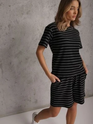 Czarny T-shirt z Bawełny Ozdobiony Poziomymi Paskami Nautida glo-story