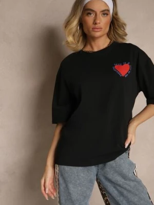 Czarny T-shirt z Bawełny Ozdobiony Sercem Ranira jumelle